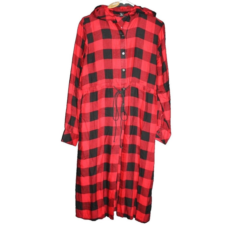 Thread Story Dress Black & Red Buffalo Plaid Hoodie Size S & M Button Front NEW